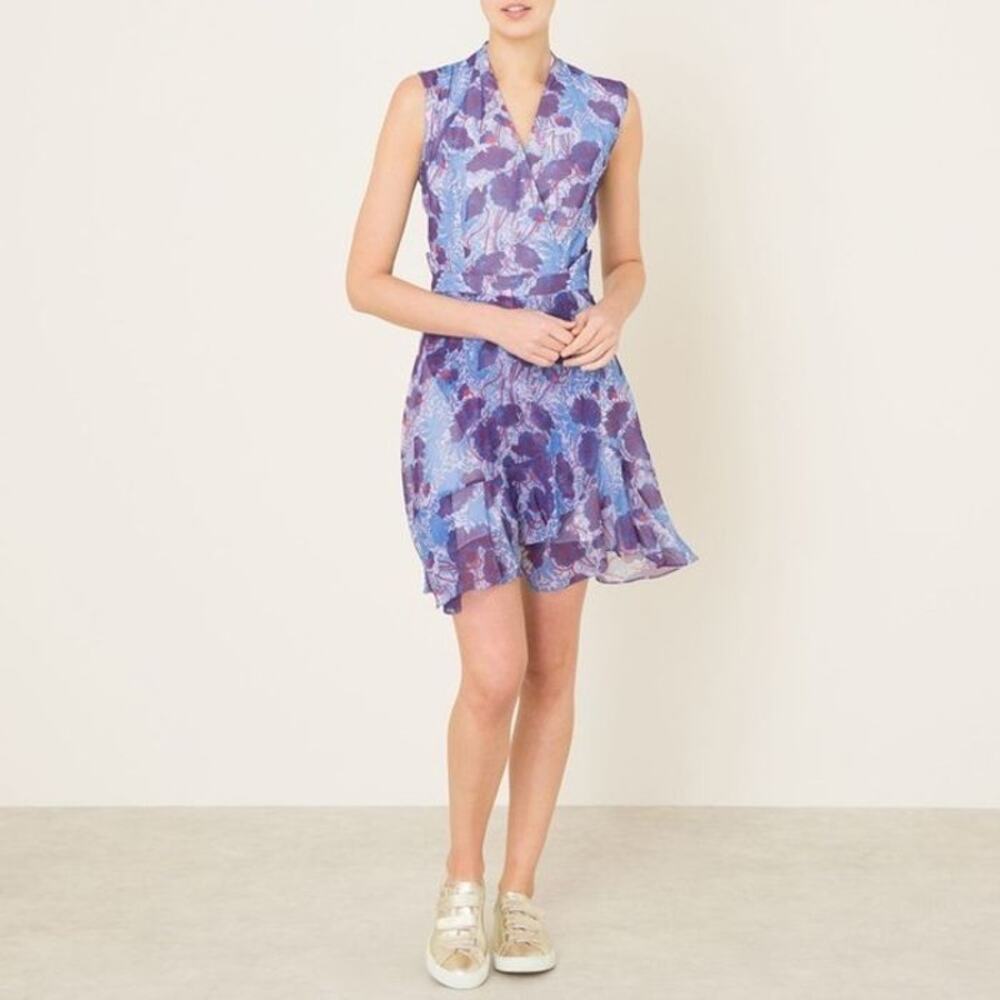 Carven Violet Orchid Dress Mini Sleeveless Flare FR34 US 2 Boho Garden Preppy